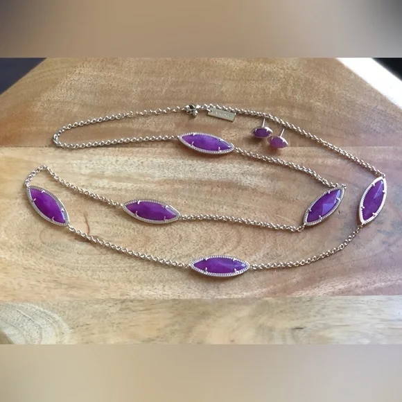 Kendra Scott Tory Necklace & Earrings Set! Purple Jade Gold - Picture 3 of 5